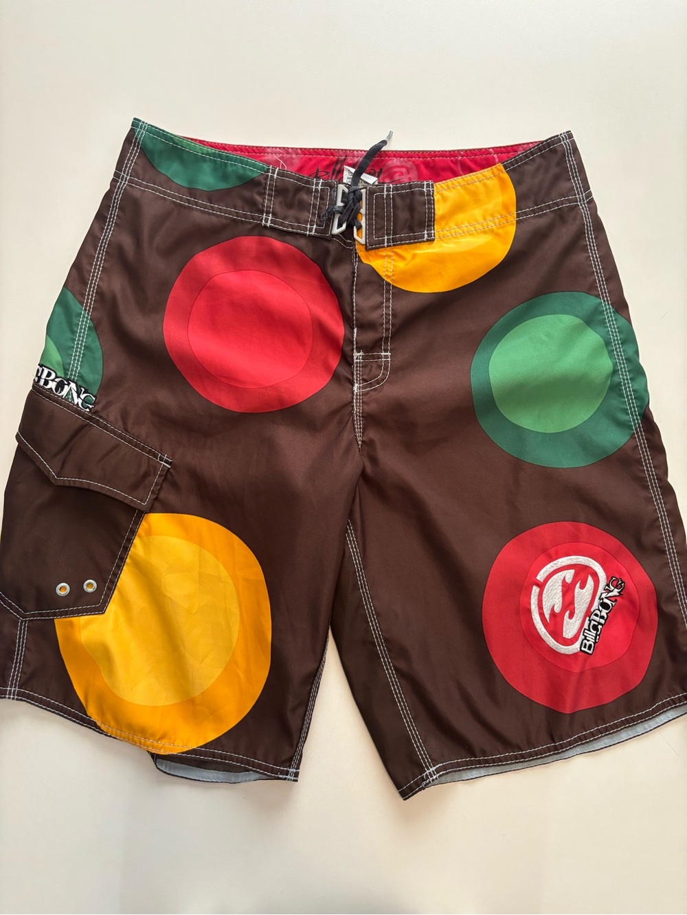 Billabong Brown Men's board shorts with Multicolor Circles all over print surf